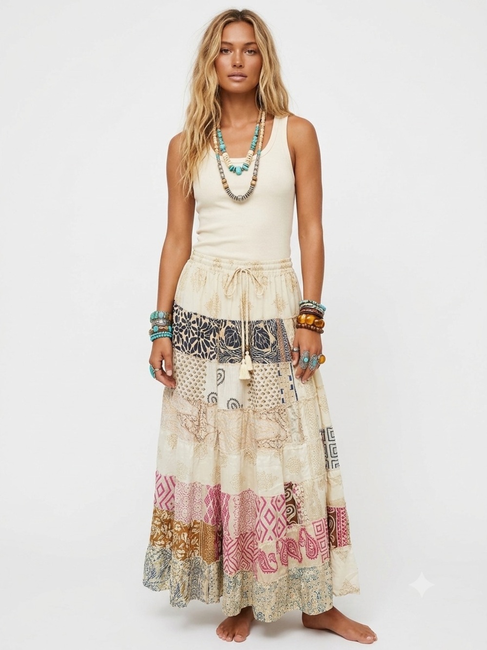 18. Boho Patchwork Sari Silk Maxi Skirt Festival Hippie Gypsy One Size India